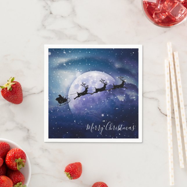 Santa Sleigh | Fantasy Galaxy Christmas Night Sky Napkin (Insitu)