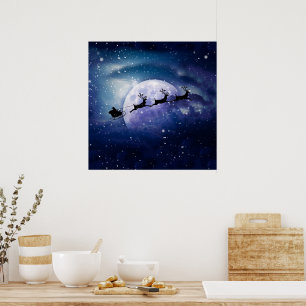 Santa Sleigh   Fantasy Galaxy Christmas Night Sky Poster