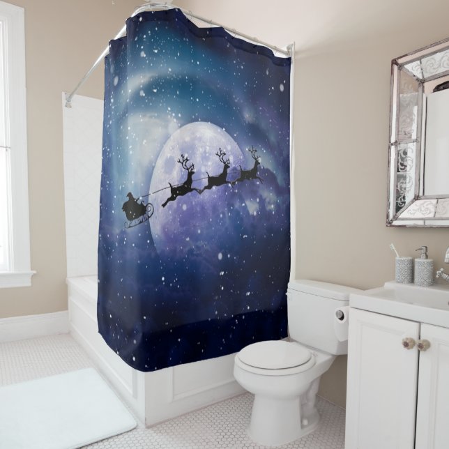 Santa Sleigh | Fantasy Galaxy Christmas Night Sky Shower Curtain (In Situ)