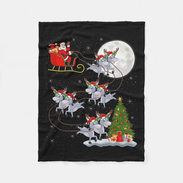 Santa Sleigh Flying Funny Magical Christmas Premiu Fleece Blanket (Front)
