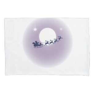 Santa Sleigh Flying Reindeer Moonlight Sky Scene Pillowcase
