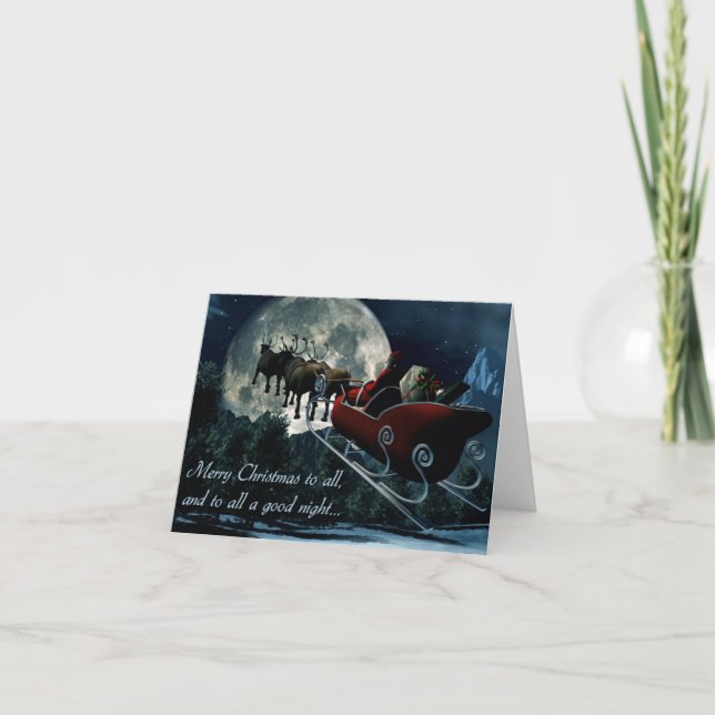 Santa Sleigh Full Moon Christmas Note Card (Front)