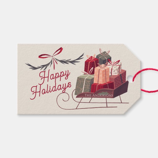Santa Sleigh Gifts Presents Gift Tags (Front (Horizontal))