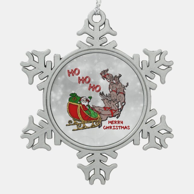 Santa Sleigh HoHoHo Merry Christmas Ornament (Front)
