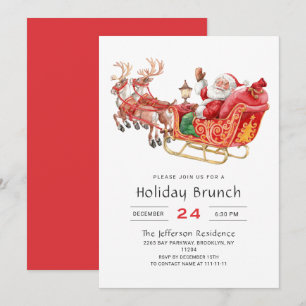 Santa Sleigh Holiday Brunch Christmas Party Invitation