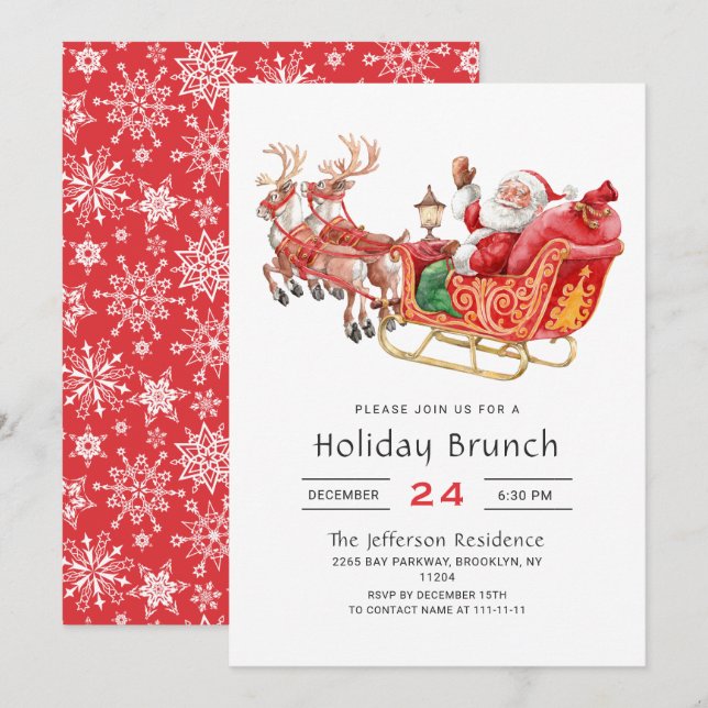 Santa Sleigh Holiday Brunch Christmas Party Invitation (Front/Back)
