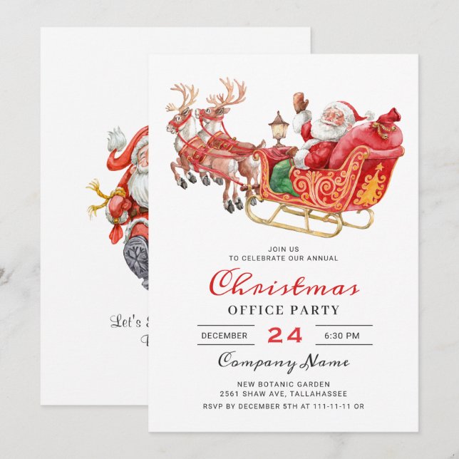 Santa Sleigh Holiday Corporate Christmas Party Invitation (Front/Back)