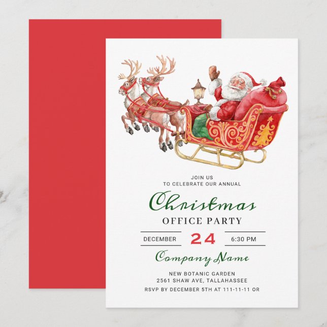 Santa Sleigh Holiday Corporate Christmas Party Invitation (Front/Back)