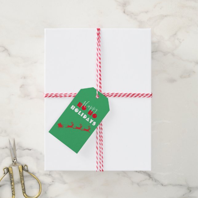 Santa Sleigh Holiday Green Gift Tag (With Twine)