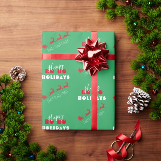 Santa Sleigh Holiday Green Wrapping Paper (Holiday Gift)