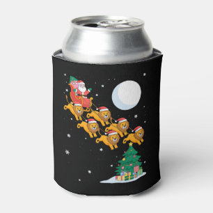 Santa Sleigh Lions Christmas Tree Moon Xmas Can Cooler