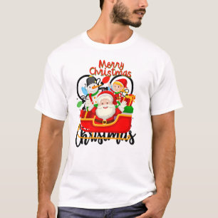 Santa Sleigh Merry Christmas Cartoon T-Shirt