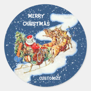 Santa Sleigh Merry Christmas Classic Round Sticker