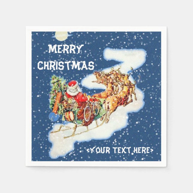 Santa Sleigh Merry Christmas Napkins (Front)