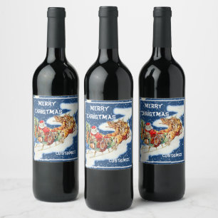 Santa Sleigh Merry Christmas Wine Label
