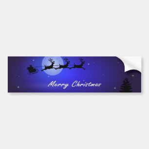 Santa Sleigh Moon Merry Christmas Bumper Sticker