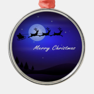 Santa Sleigh Moon Merry Christmas Metal Tree Decoration