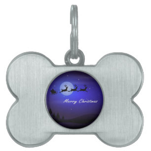 Santa Sleigh Moon Merry Christmas Pet Tag