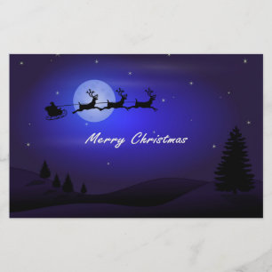 Santa Sleigh Moon Merry Christmas Stationery
