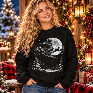 Santa Sleigh Moonlit Christmas Winter Scene Sweatshirt