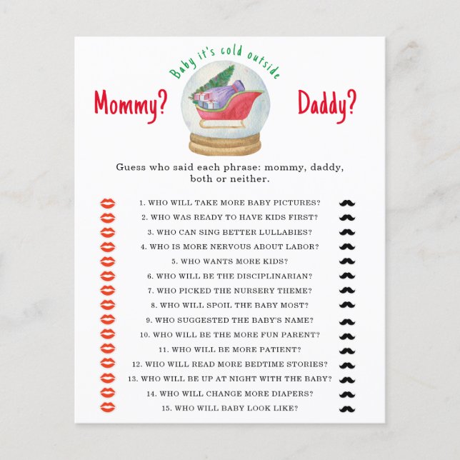 Santa sleigh - mummy or daddy baby shower game (Front)