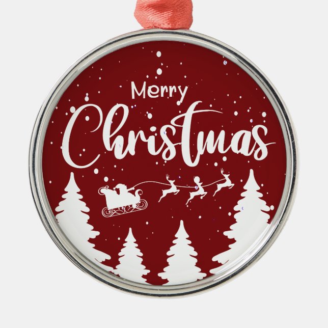 Santa Sleigh Ornament - Metal Christmas Decor (Front)