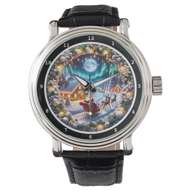 Santa Sleigh Over Snowy Village  Watch (Front)
