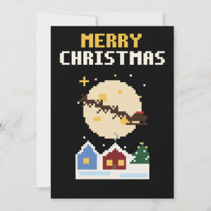 Santa Sleigh Pixel Art Christmas Card