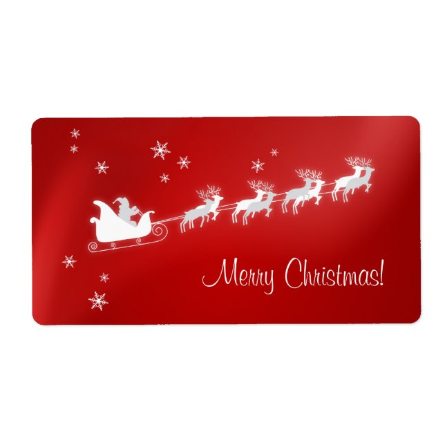 Santa Sleigh Red Christmas label (Front)