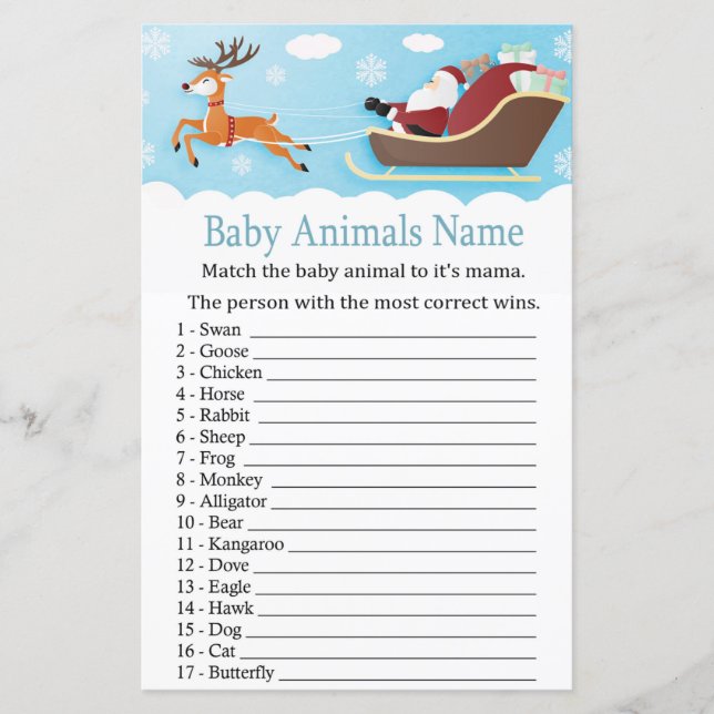 Santa Sleigh Reindeer  Baby Animals Name Game (Front)