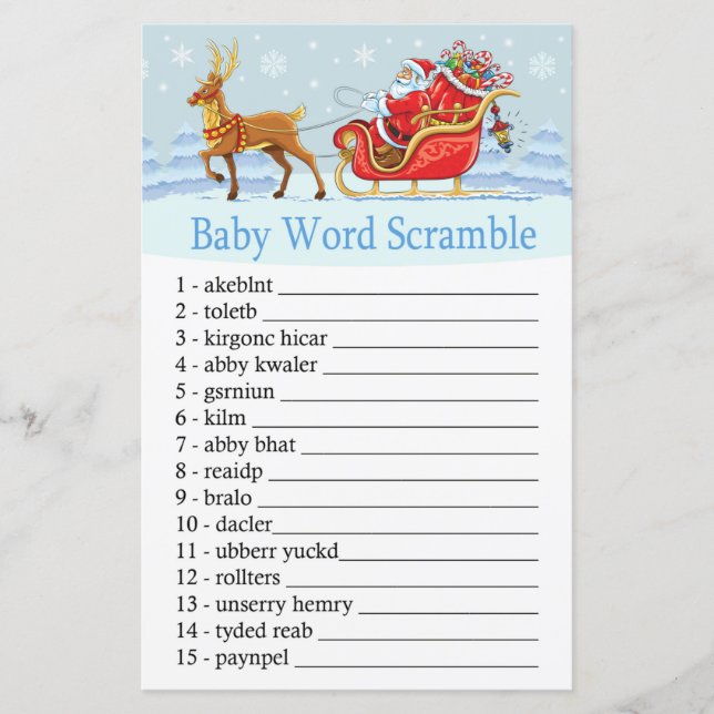 Santa Sleigh Reindeer Baby word scramble game (Front)