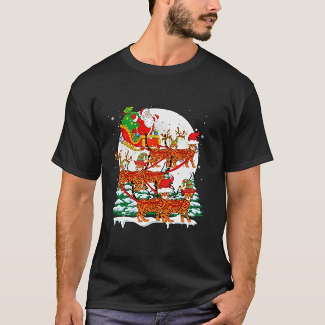 Santa Sleigh Reindeer Bengal Shorthair Cats Xmas C T-Shirt (Front)