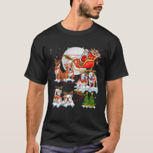 Santa Sleigh Reindeer Bulldogs Christmas Dog Lover T-Shirt
