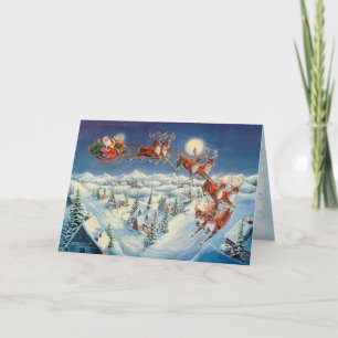 SANTA, SLEIGH & REINDEER by SHARON SHARPE Holiday Card