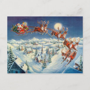 SANTA, SLEIGH & REINDEER by SHARON SHARPE Holiday Postcard
