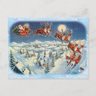 SANTA, SLEIGH & REINDEER by SHARON SHARPE Holiday Postcard