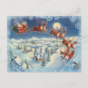 SANTA, SLEIGH & REINDEER by SHARON SHARPE Holiday Postcard