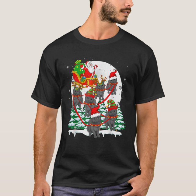 Santa Sleigh Reindeer Chartreux Cats Xmas Cat Owne T-Shirt (Front)