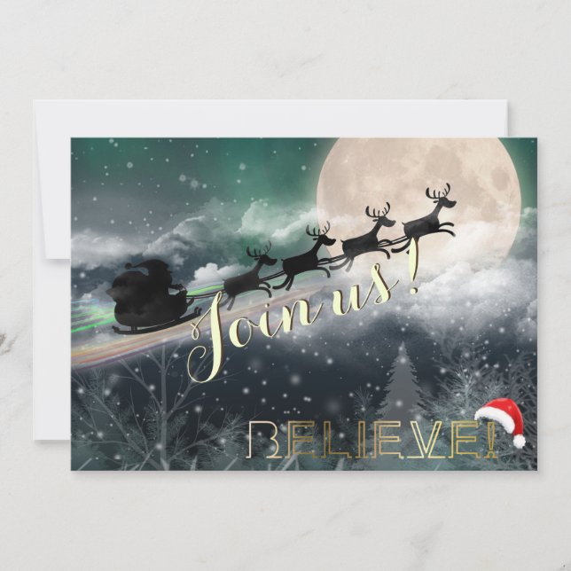 Santa Sleigh Reindeer Christmas Party Invitation (Front)