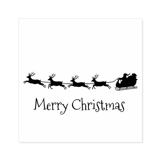 Santa Sleigh Reindeer Christmas Wooden Art Stamp (Imprint)