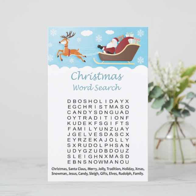 Santa sleigh reindeer christmas word search game (Standing Front)
