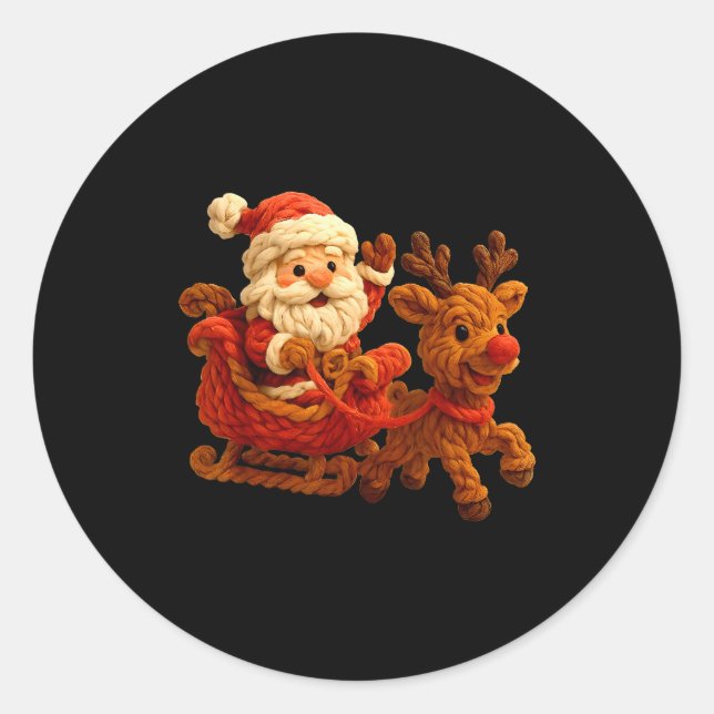 Santa Sleigh Reindeer Crochet Xmas Pajamas Holiday Classic Round Sticker (Front)