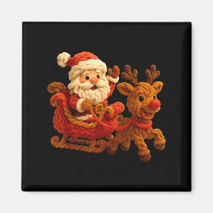 Santa Sleigh Reindeer Crochet Xmas Pajamas Holiday Magnet