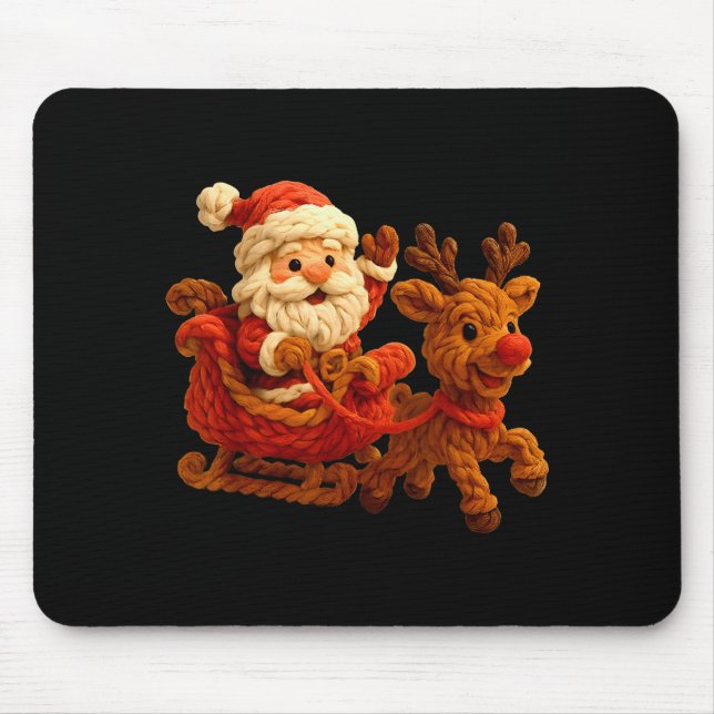 Santa Sleigh Reindeer Crochet Xmas Pajamas Holiday Mouse Mat (Front)