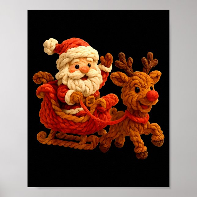 Santa Sleigh Reindeer Crochet Xmas Pajamas Holiday Poster (Front)