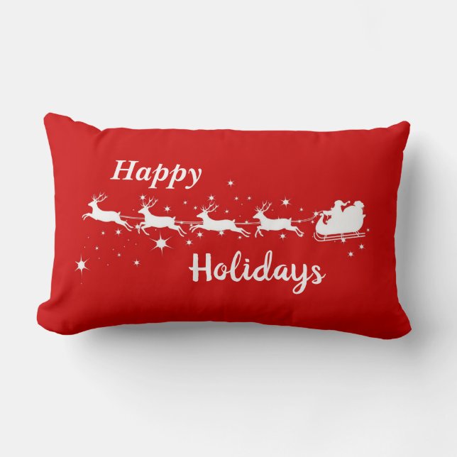 Santa Sleigh Reindeer Merry Christmas Holidays Lumbar Cushion (Front)