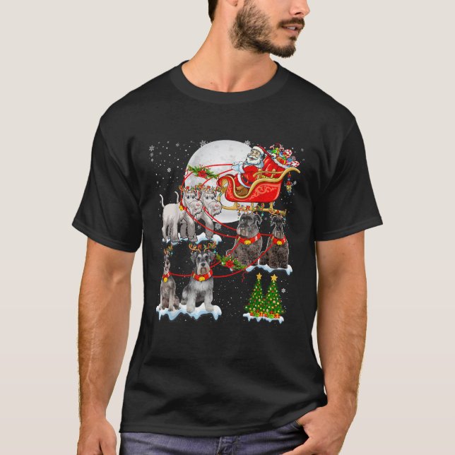 Santa Sleigh Reindeer Schnauzers Xmas Tree Dog Lov T-Shirt (Front)