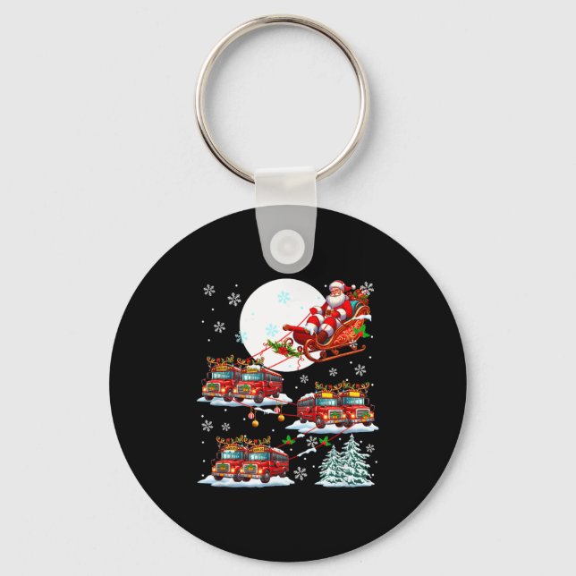Santa Sleigh Reindeer School Buses Matching Driver Key Ring (Front)