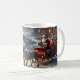 Santa Sleigh Reindeer Snowy Christmas Village Mug