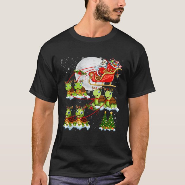 Santa Sleigh Reindeer Turtles Christmas Tree Ornam T-Shirt (Front)